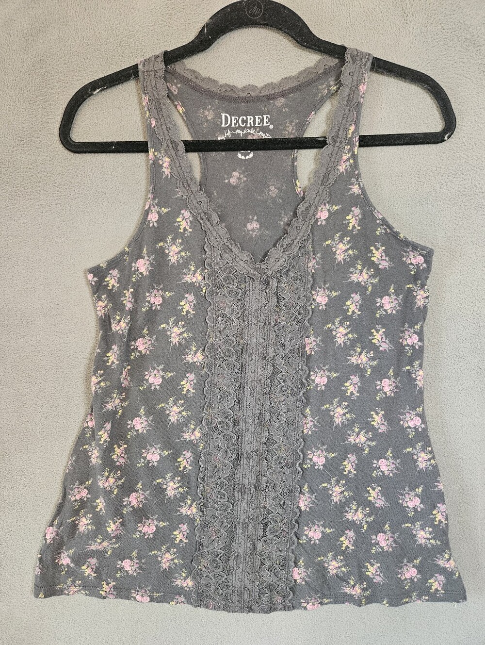 Degree Y2K Womens Medium Cottagecore Tank Top Shirt Floral Lace Vneck Layer